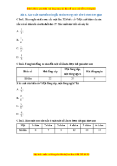 Trắc nghiệm Xác xuất của biến cố ngẫu nhiên trong một số trò chơi đơn giản Toán 7 Cánh diều