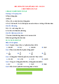 Đề cương ôn tập Giữa kì 1 Toán lớp 5 Chân trời sáng tạo