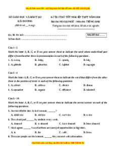 Đề thi thử tốt nghiệp Tiếng Anh Sở GD&ĐT Hải Dương năm 2024