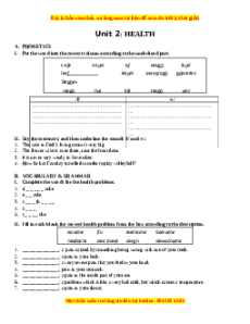 Bài tập Unit 2: Health Tiếng Anh 7 chương trình thí điểm - Lưu Hoằng Trí
