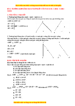 Chuyên đề Trường hợp bằng nhau thứ nhất của tam giác: cạnh - cạnh - cạnh Toán 7 Cánh diều