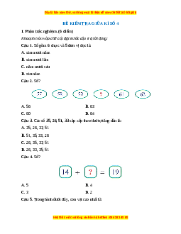 Đề thi giữa kì 2 Toán lớp 1 Cánh diều - Đề 4