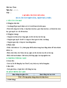 Giáo án Ôn tập phép cộng, phép trừ (tiếp theo) Toán lớp 5 Chân trời sáng tạo