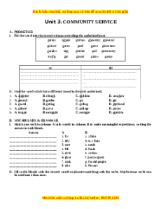 Bài tập Unit 3: Community service Tiếng Anh 7 chương trình thí điểm - Lưu Hoằng Trí