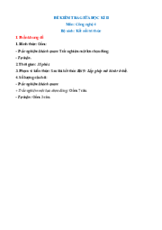 6 Đề thi giữa kì 2 Công nghệ lớp 4 Kết nối tri thức có đáp án