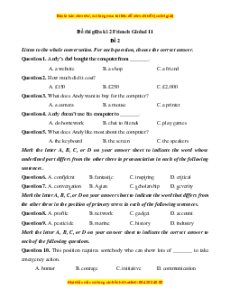 Đề thi giữa kì 2 Tiếng Anh 11 Friends global (Đề 2 kèm file nghe)