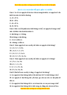 Trắc nghiệm Các nguyên tố hóa học và nước Sinh học 10 Cánh diều