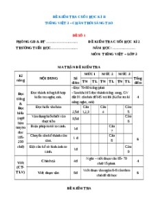 Bộ 10 đề thi cuối kì 2 Tiếng Việt lớp 3 Chân trời sáng tạo có đáp án