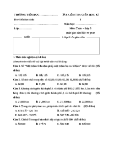 Đề thi giữa kì 1 Toán lớp 5 Kết nối tri thức (Đề 3)