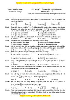 Đề thi thử tốt nghiệp Vật lí Sở Bắc Ninh lần 2 năm 2024