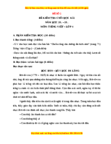 Đề thi cuối kì 2 Tiếng Việt lớp 4 Cánh diều (Đề 2)