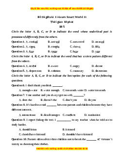 Đề thi giữa kì 1 Tiếng Anh 11 Ilearn smart (đề 5)