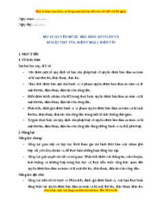 Giáo án Bài 19 KTPL 11 Cánh diều: Quyền được bảo đảm an toàn và bí mật thư tín, điện thoai, điện tín