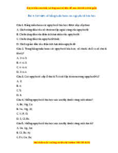 Trắc nghiệm Sơ lược bảng tuần hoàn các nguyên tố hóa học KHTN 7 Chân trời sáng tạo