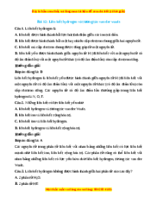 Trắc nghiệm Liên kết hydrogen và tương tác Van Der Waals Hóa 10 Cánh diều