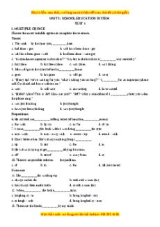 Trắc nghiệm Unit 3: School education system Tiếng Anh 12 - Mai Lan Hương