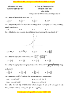Đề thi thử Toán trường Chuyên Bắc Ninh năm 2021