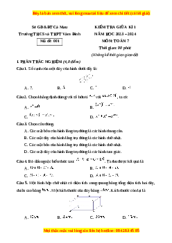 Đề thi giữa kì 1 Toán 7 Chân trời sáng tạo Trường THCS&THPT Vàm Đình – Cà Mau
