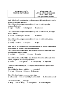 Đề thi cuối kì 1 Tiếng Anh 10 Global success trường THPT Lê Lợi