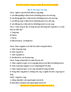 Trắc nghiệm Ánh sáng, tia sáng KHTN 7 Chân trời sáng tạo