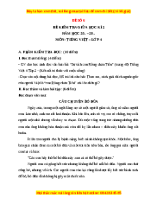 Đề thi giữa kì 2 Tiếng Việt lớp 4 Kết nối tri thức (Đề 6)