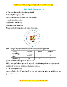 Lý thuyết Các thành phần của nguyên tử Hóa 10 Cánh diều
