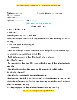 Giáo án Bài 1: Khái quát về kĩ thuật điện (2024) Công nghệ Điện - Điện tử 12 Cánh diều
