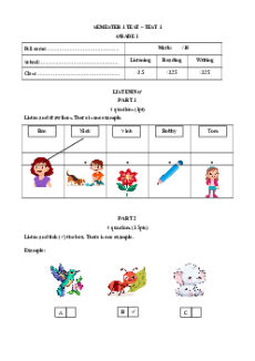 Bộ đề thi cuối kì 1 Tiếng Anh lớp 1 iLearn Smart Start có đáp án