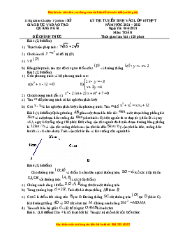 Đề thi vào 10 môn Toán tỉnh Quảng Ngãi năm 2022