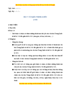 Giáo án Bài 7 Lịch sử 7 Cánh diều (Phiên bản 2): Văn hóa Trung Quốc