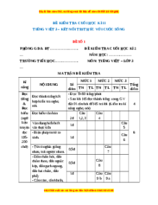 Đề thi cuối kì 2 Tiếng Việt lớp 3 Kết nối tri thức (Đề 1)
