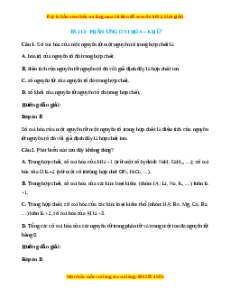 Trắc nghiệm Phản ứng oxi hóa – khử Hóa 10 Cánh diều