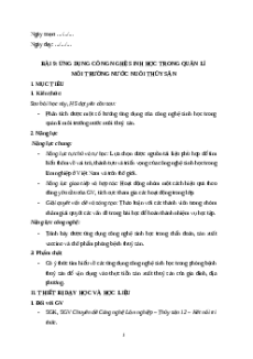 Giáo án chuyên đề Bài 9: Ứng dụng CNSH trong quản lí MT nước nuôi thủy sản 12 Kết nối tri thức
