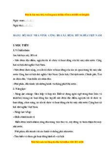 Giáo án Bài 12 KTPL 10 Cánh diều: Bộ máy nhà nước Cộng hòa xã hội chủ nghĩa Việt Nam