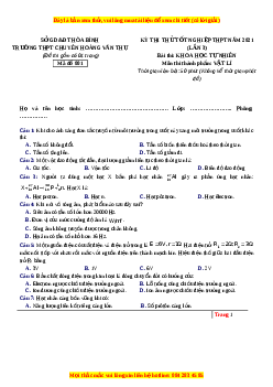 Đề thi thử Vật Lí trường Chuyên Hoàng Văn Thụ năm 2021