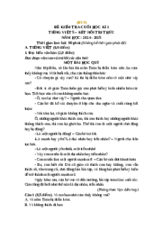Đề thi cuối kì 1 Tiếng Việt lớp 5 Kết nối tri thức (Đề 9)