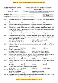 Đề thi thử tốt nghiệp Vật lí trường THPT Lê Quý Đôn - Đồng Nai năm 2024