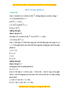 Trắc nghiệm Xác suất của biến cố Toán 10 Cánh diều