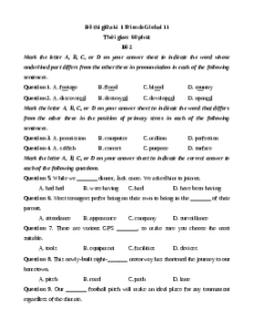 Đề thi giữa kì 1 Tiếng Anh 11 Friends global (đề 2)