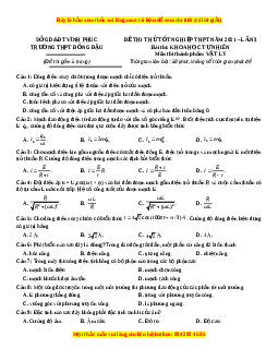 Đề thi thử Vật Lí trường Đồng Đậu năm 2021