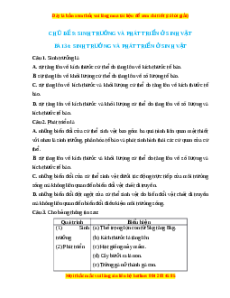 Trắc nghiệm Sinh trưởng và phát triển ở sinh vật KHTN 7 Chân trời sáng tạo