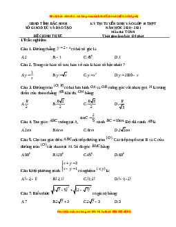 Đề thi vào 10 môn Toán tỉnh Bắc Ninh (Hệ không chuyên) năm 2021