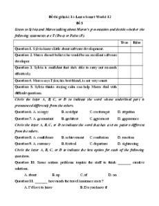 Đề thi giữa kì 1 Tiếng Anh 12 Ilearn Smart world (Đề 5 có file nghe)