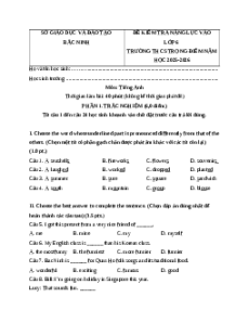 Đề thi tuyển sinh vào lớp 6 Tiếng Anh 2025 trường Trọng điểm Bắc Ninh