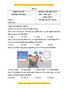 Đề thi giữa kì 2 Toán lớp 2 Chân trời sáng tạo - Đề 9