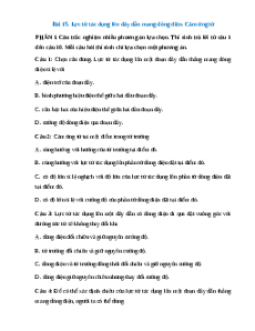 Trắc nghiệm Bài 15: Lực từ tác dụng lên dây dẫn mang dòng điện. Cảm ứng từ Vật lí 12 Đúng-Sai, Trả lời ngắn Kết nối tri thức  2025