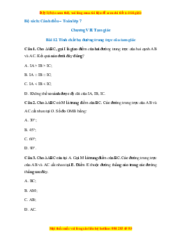 Trắc nghiệm Tính chất ba đường trung trực của tam giác Toán 7 Cánh diều
