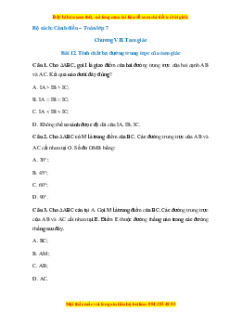 Trắc nghiệm Tính chất ba đường trung trực của tam giác Toán 7 Cánh diều