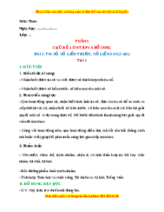 Giáo án Tia số. Số liền trước, số liền sau Toán lớp 2 Kết nối tri thức