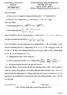 Đề HSG Toán 9 cấp tỉnh - Nghệ An năm 2022-2023 có đáp án